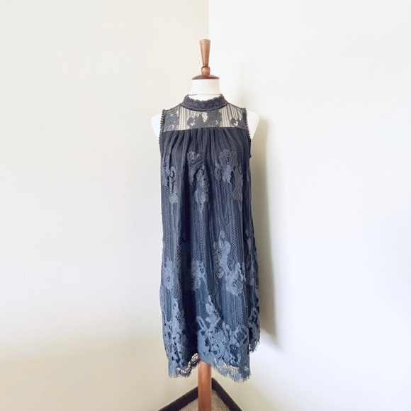 Maurices Gray Lace High Neck Shift Mini Dress - Picture 2 of 5